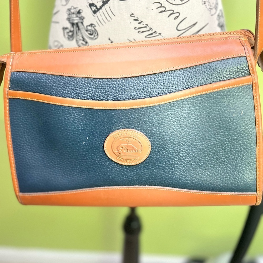 Vintage Siesta Valley Collection Blue and Tan Leather Crossbody Bag
